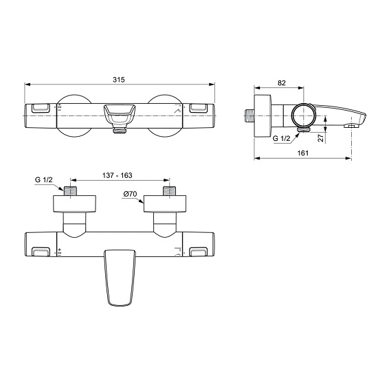 BATERIE TERMOSTATATA CADA/DUS CERATHERM T25 SILK BLACK